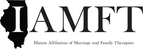 Logo for IAMFT showing the outline of the state of Illinois and saying Illinois Affiliation of Marriage and Family Therapists